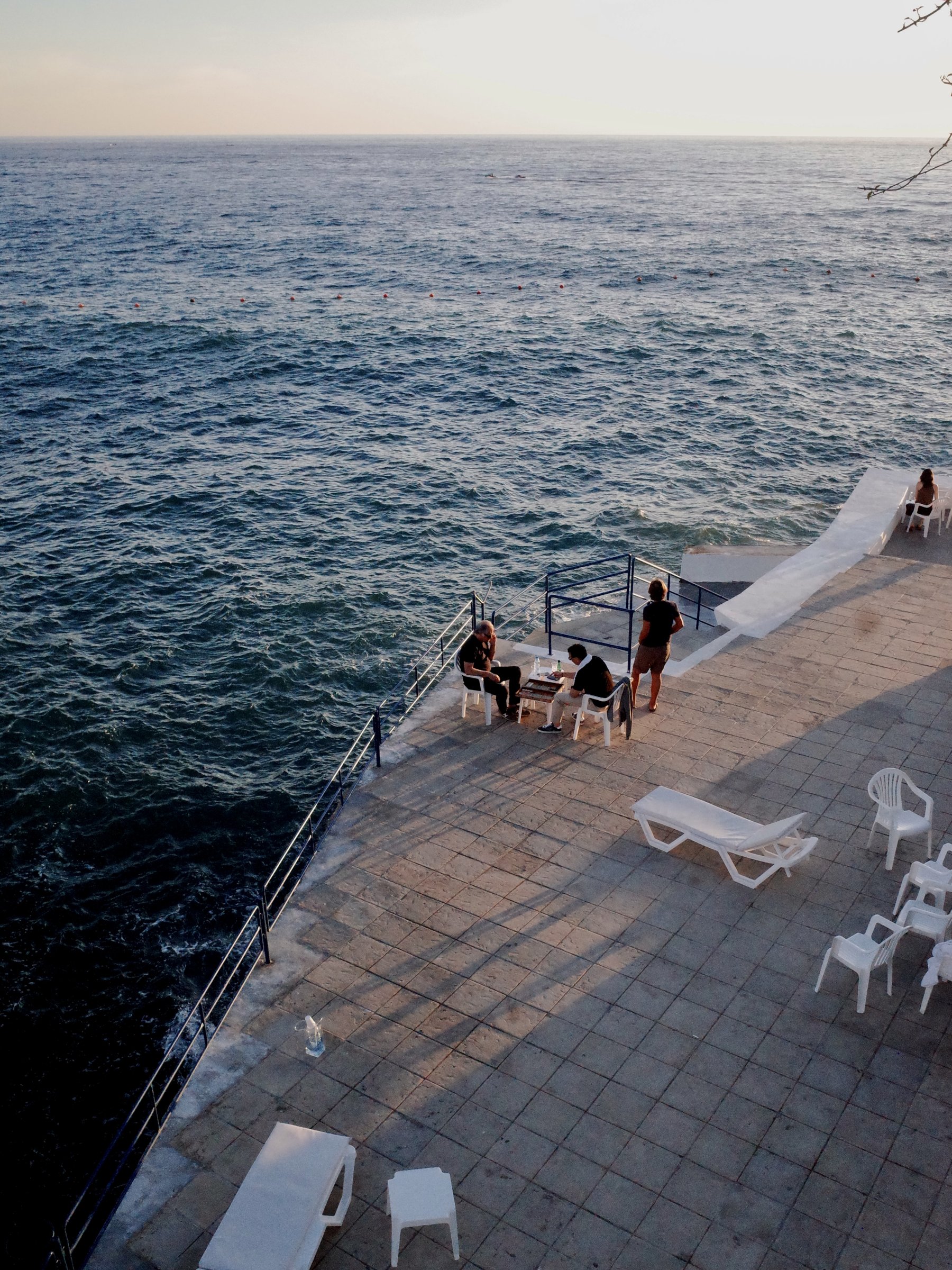 Beirut seaside terrace at blue hour